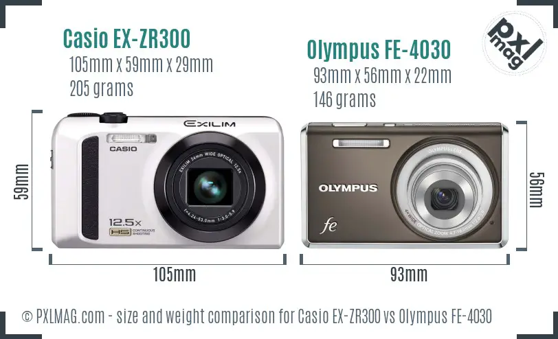 Casio EX-ZR300 vs Olympus FE-4030 size comparison