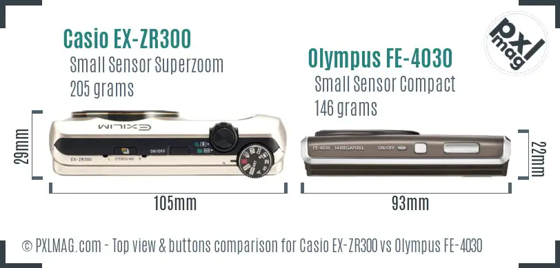 Casio EX-ZR300 vs Olympus FE-4030 top view buttons comparison