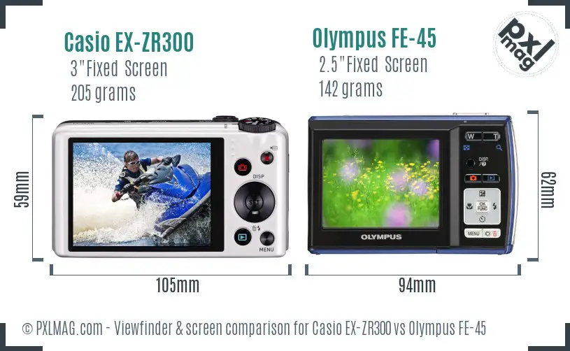 Casio EX-ZR300 vs Olympus FE-45 Screen and Viewfinder comparison