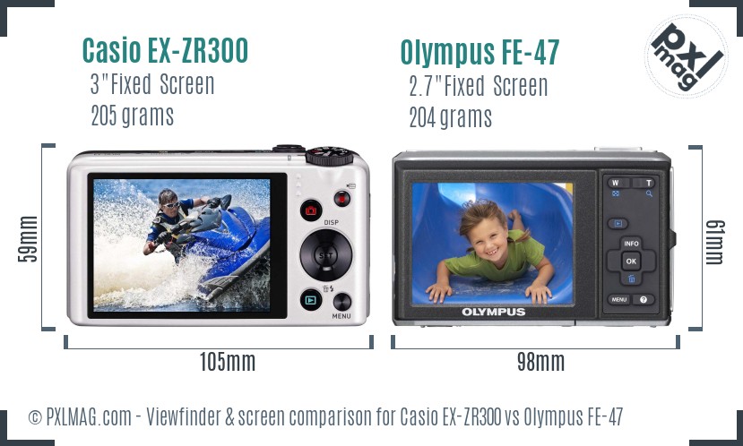 Casio EX-ZR300 vs Olympus FE-47 Screen and Viewfinder comparison