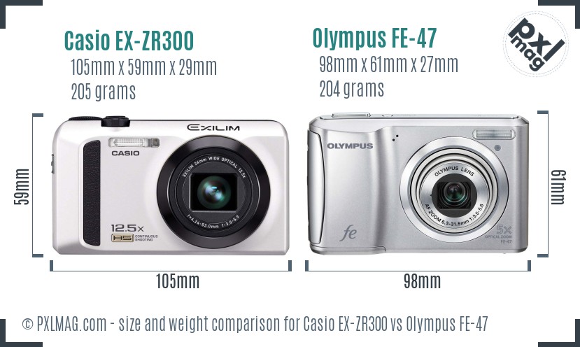 Casio EX-ZR300 vs Olympus FE-47 size comparison