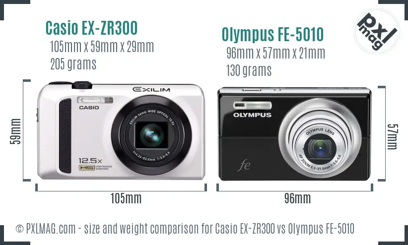 Casio EX-ZR300 vs Olympus FE-5010 size comparison