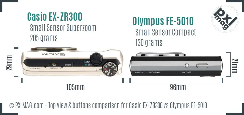 Casio EX-ZR300 vs Olympus FE-5010 top view buttons comparison