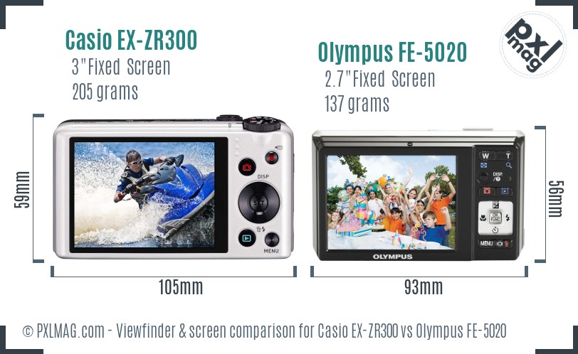 Casio EX-ZR300 vs Olympus FE-5020 Screen and Viewfinder comparison