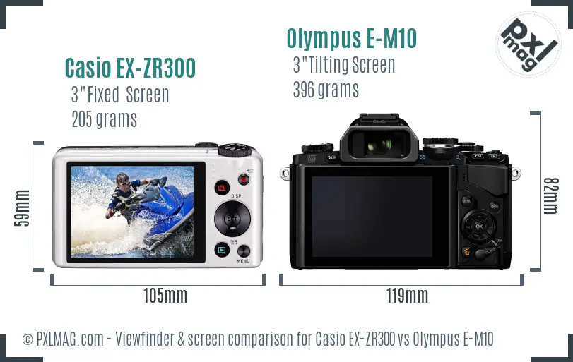 Casio EX-ZR300 vs Olympus E-M10 Screen and Viewfinder comparison