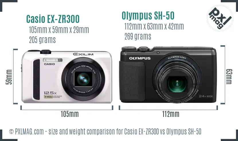 Casio EX-ZR300 vs Olympus SH-50 size comparison Casio EX-ZR300 vs Olympus SH-50 size comparison