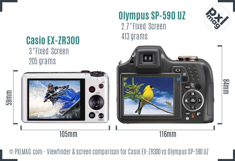 Casio EX-ZR300 vs Olympus SP-590 UZ Screen and Viewfinder comparison