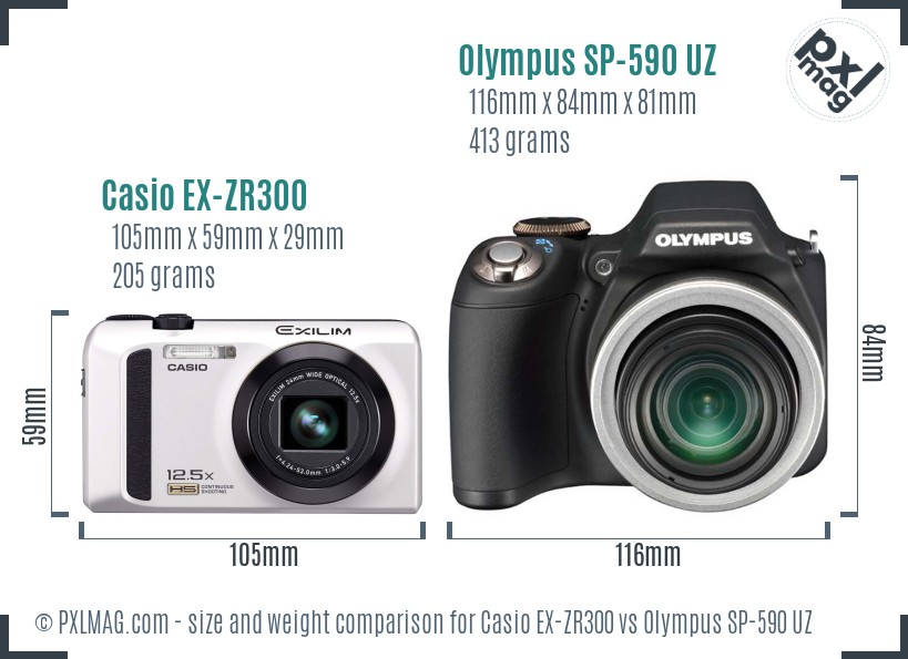 Casio EX-ZR300 vs Olympus SP-590 UZ size comparison
