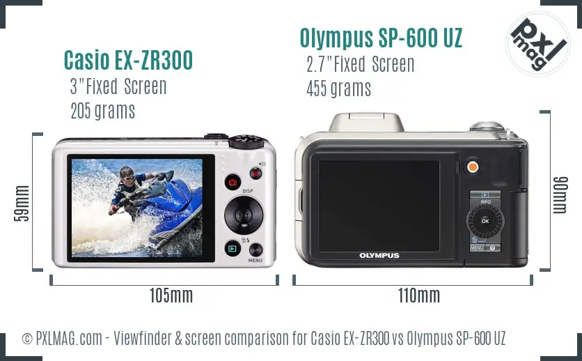 Casio EX-ZR300 vs Olympus SP-600 UZ Screen and Viewfinder comparison