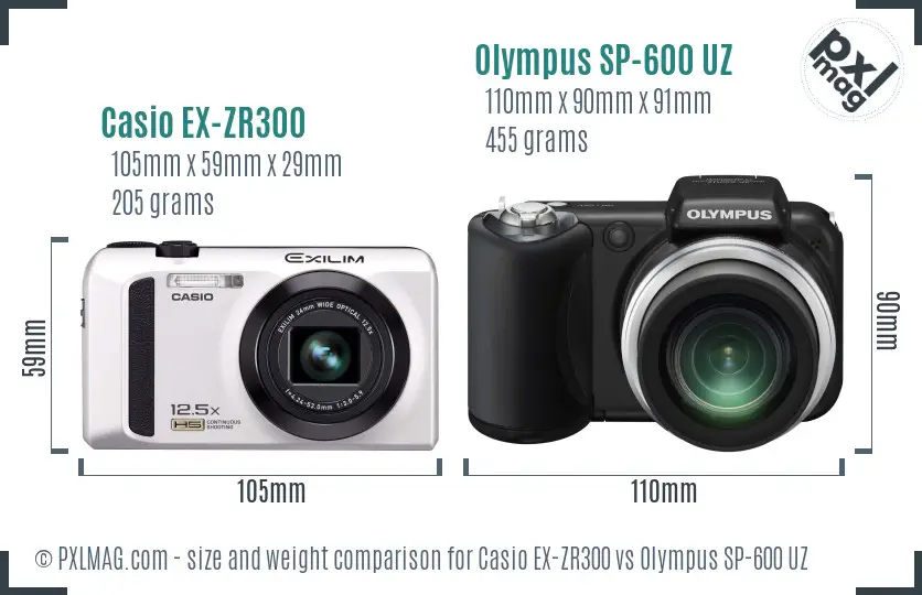 Casio EX-ZR300 vs Olympus SP-600 UZ size comparison