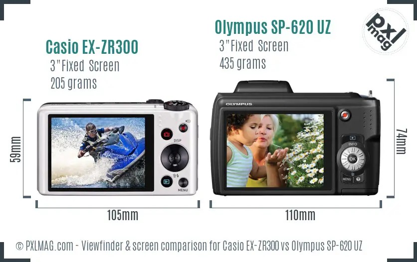 Casio EX-ZR300 vs Olympus SP-620 UZ Screen and Viewfinder comparison