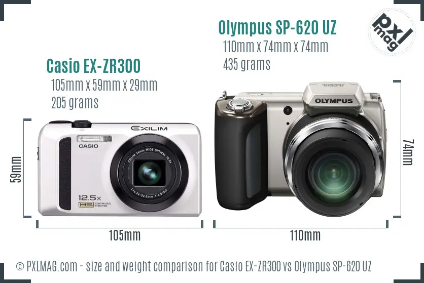 Casio EX-ZR300 vs Olympus SP-620 UZ size comparison