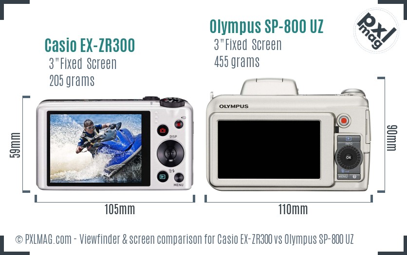 Casio EX-ZR300 vs Olympus SP-800 UZ Screen and Viewfinder comparison