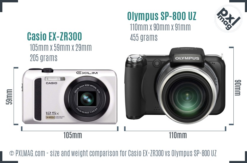 Casio EX-ZR300 vs Olympus SP-800 UZ size comparison