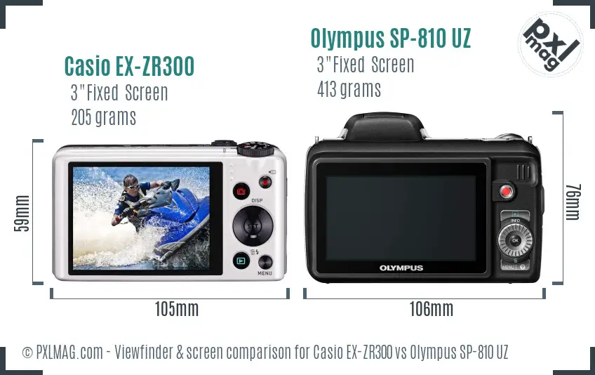 Casio EX-ZR300 vs Olympus SP-810 UZ Screen and Viewfinder comparison