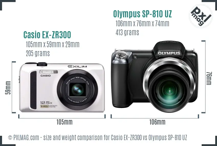 Casio EX-ZR300 vs Olympus SP-810 UZ size comparison