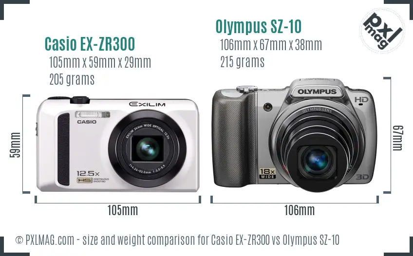 Casio EX-ZR300 vs Olympus SZ-10 size comparison Casio EX-ZR300 vs Olympus SZ-10 size comparison