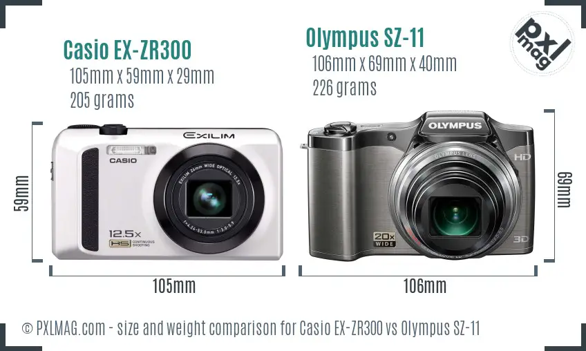 Casio EX-ZR300 vs Olympus SZ-11 size comparison Casio EX-ZR300 vs Olympus SZ-11 size comparison