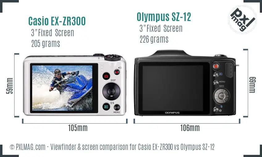 Casio EX-ZR300 vs Olympus SZ-12 Screen and Viewfinder comparison