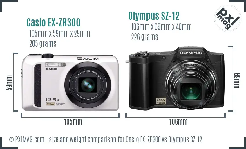 Casio EX-ZR300 vs Olympus SZ-12 size comparison