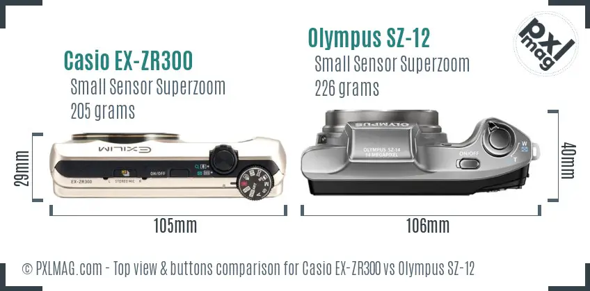 Casio EX-ZR300 vs Olympus SZ-12 top view buttons comparison