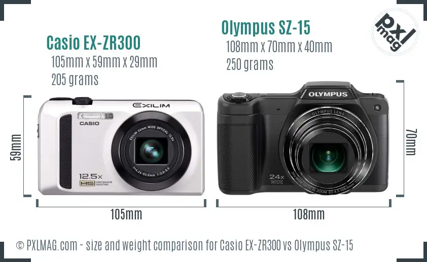 Casio EX-ZR300 vs Olympus SZ-15 size comparison