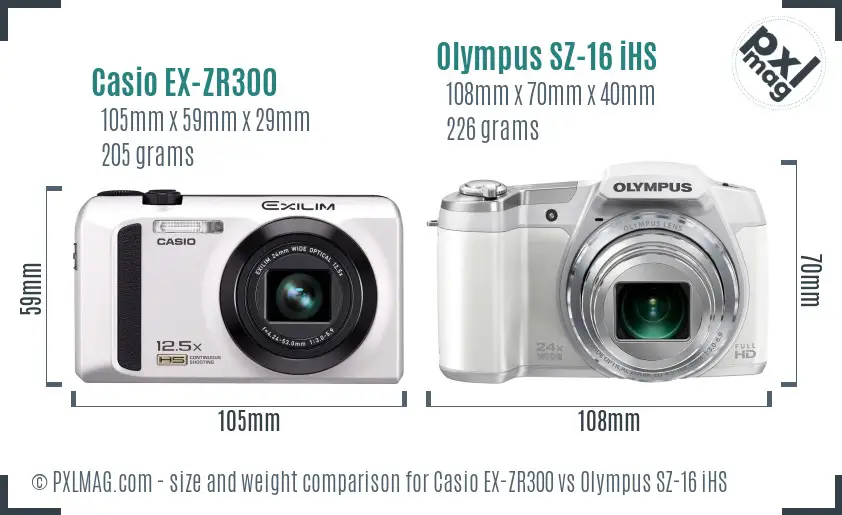 Casio EX-ZR300 vs Olympus SZ-16 iHS size comparison Casio EX-ZR300 vs Olympus SZ-16 iHS size comparison