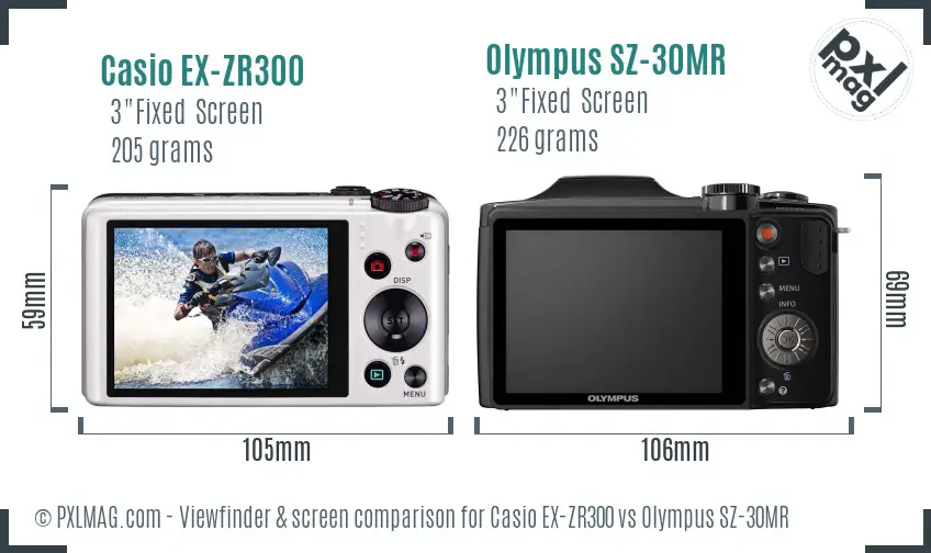Casio EX-ZR300 vs Olympus SZ-30MR Screen and Viewfinder comparison