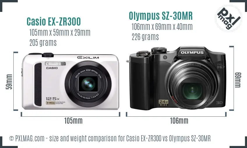 Casio EX-ZR300 vs Olympus SZ-30MR size comparison