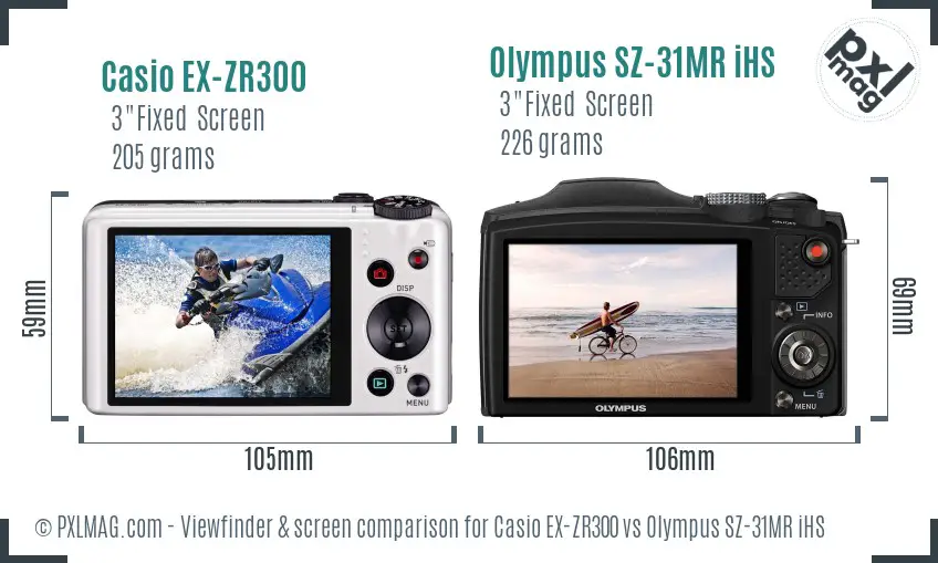 Casio EX-ZR300 vs Olympus SZ-31MR iHS Screen and Viewfinder comparison