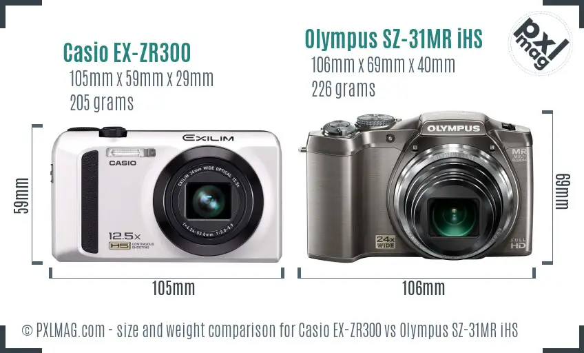 Casio EX-ZR300 vs Olympus SZ-31MR iHS size comparison