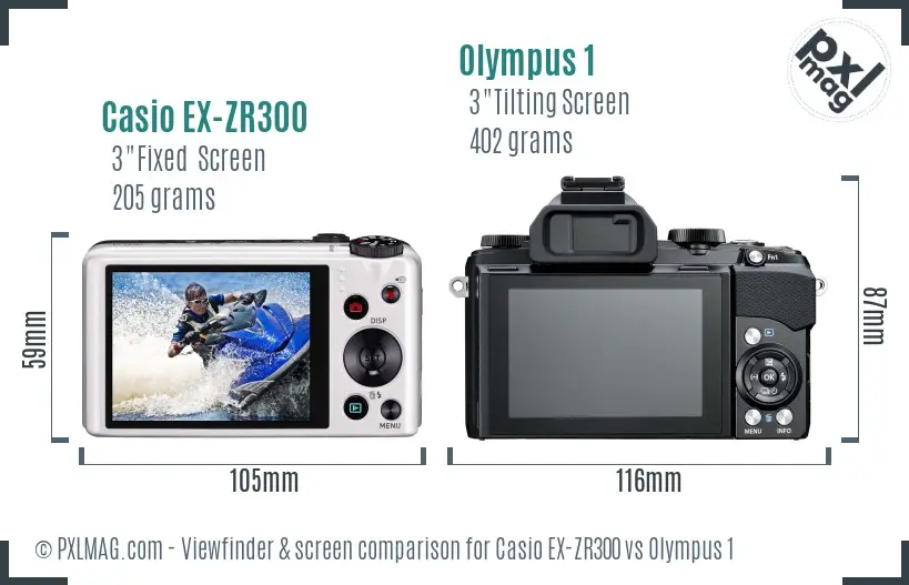 Casio EX-ZR300 vs Olympus 1 Screen and Viewfinder comparison