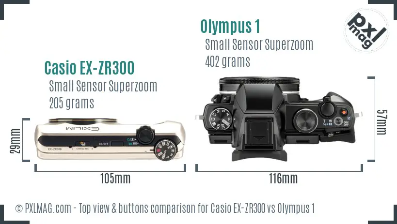 Casio EX-ZR300 vs Olympus 1 top view buttons comparison