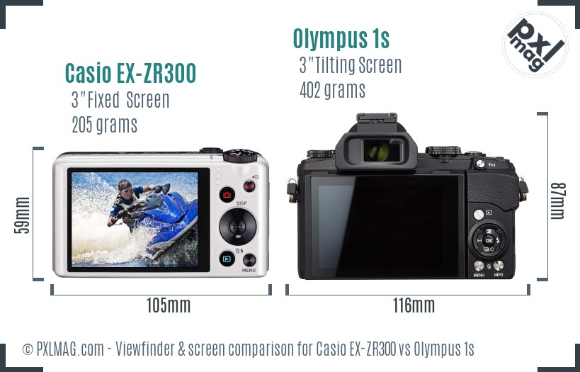 Casio EX-ZR300 vs Olympus 1s Screen and Viewfinder comparison