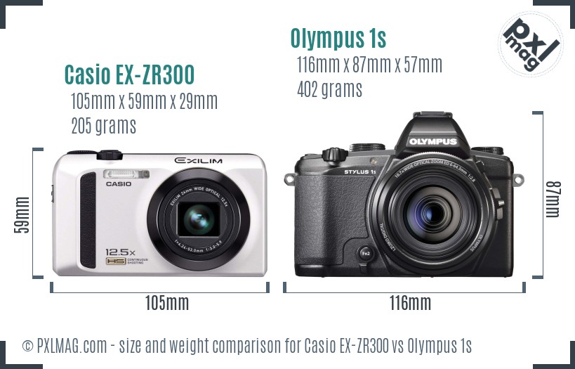 Casio EX-ZR300 vs Olympus 1s size comparison