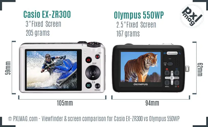Casio EX-ZR300 vs Olympus 550WP Screen and Viewfinder comparison