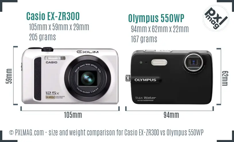 Casio EX-ZR300 vs Olympus 550WP size comparison