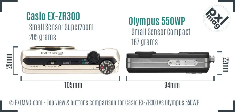 Casio EX-ZR300 vs Olympus 550WP top view buttons comparison