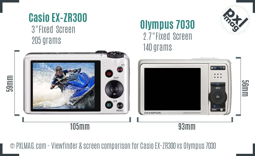 Casio EX-ZR300 vs Olympus 7030 Screen and Viewfinder comparison