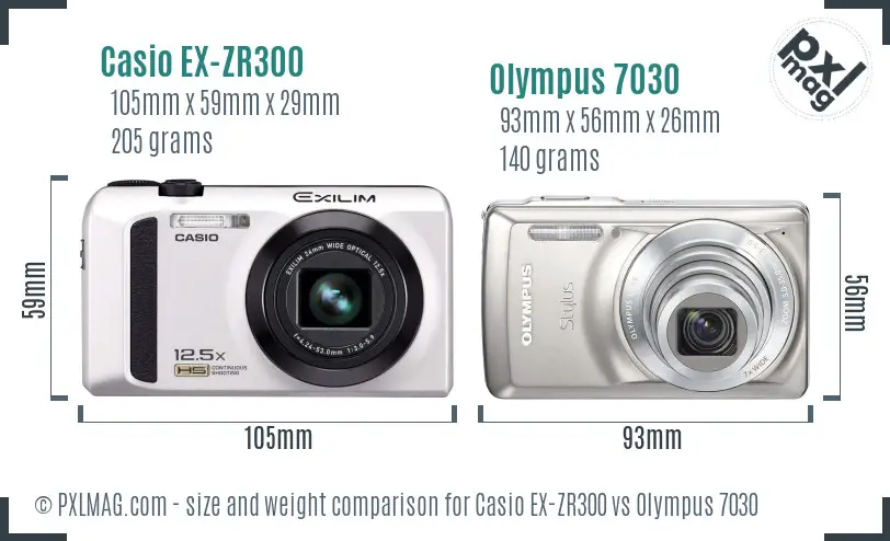 Casio EX-ZR300 vs Olympus 7030 size comparison