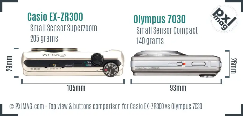 Casio EX-ZR300 vs Olympus 7030 top view buttons comparison