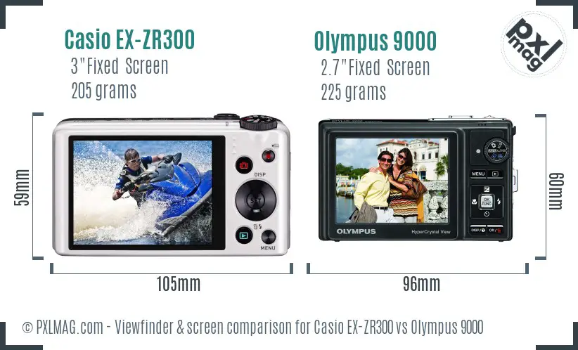 Casio EX-ZR300 vs Olympus 9000 Screen and Viewfinder comparison