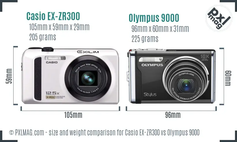 Casio EX-ZR300 vs Olympus 9000 size comparison