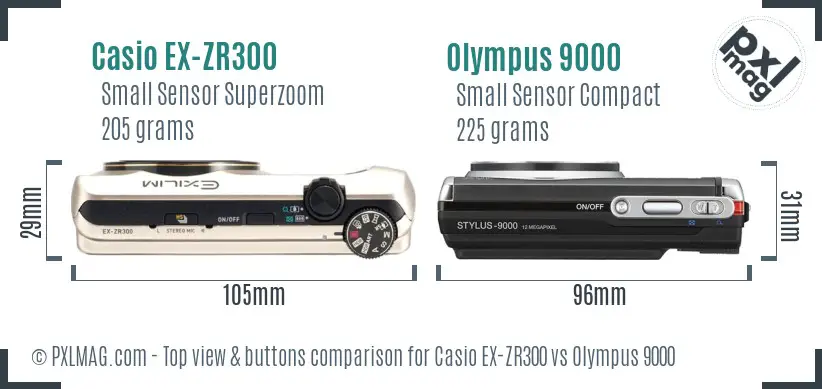 Casio EX-ZR300 vs Olympus 9000 top view buttons comparison