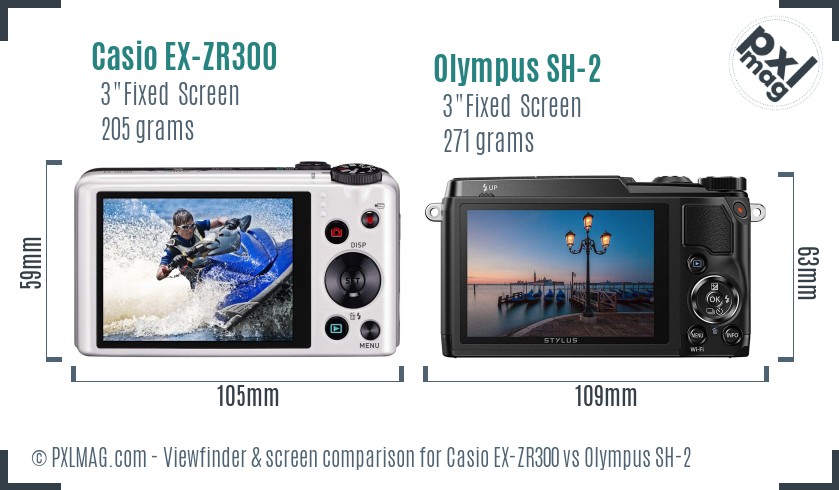 Casio EX-ZR300 vs Olympus SH-2 Screen and Viewfinder comparison