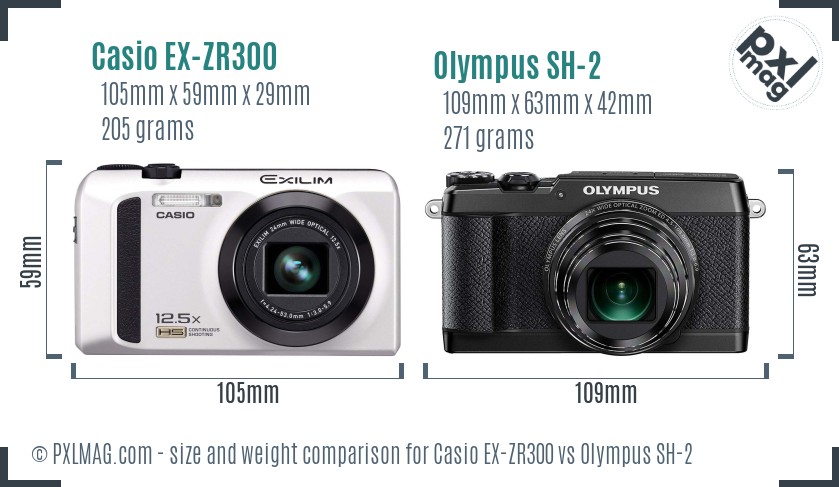 Casio EX-ZR300 vs Olympus SH-2 size comparison