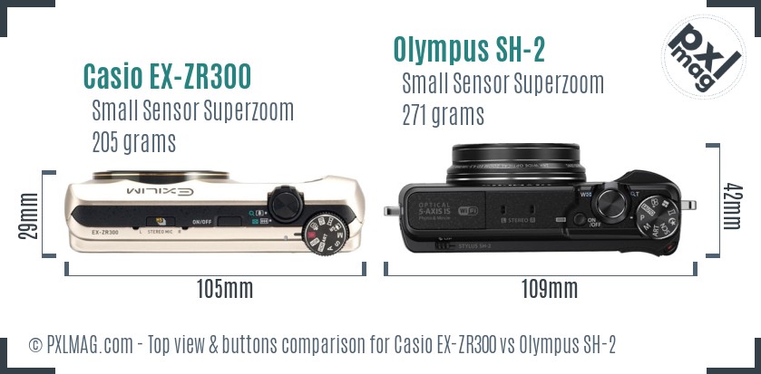 Casio EX-ZR300 vs Olympus SH-2 top view buttons comparison