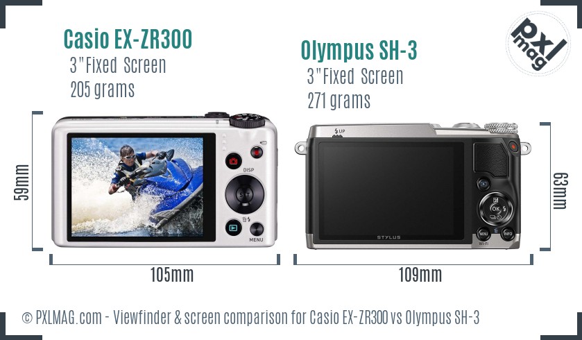 Casio EX-ZR300 vs Olympus SH-3 Screen and Viewfinder comparison