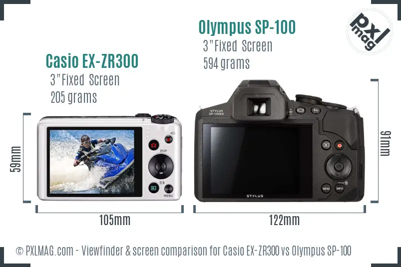 Casio EX-ZR300 vs Olympus SP-100 Screen and Viewfinder comparison