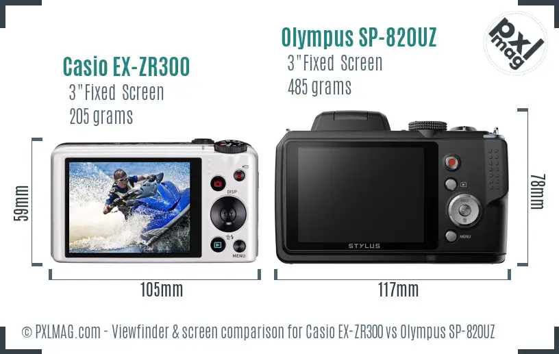 Casio EX-ZR300 vs Olympus SP-820UZ Screen and Viewfinder comparison
